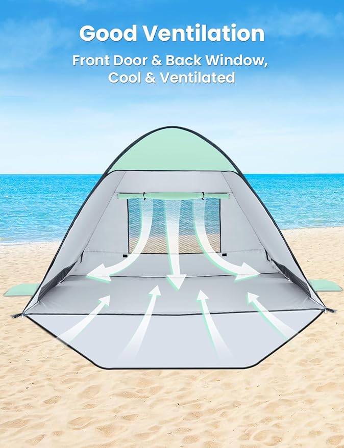 Glymnis Pop Up Beach Tent Beach Shade Tent for 1-4 Persons Sun Shelter UPF 50+ Enclose Zipper Door Portable Easy Up Beach Tent