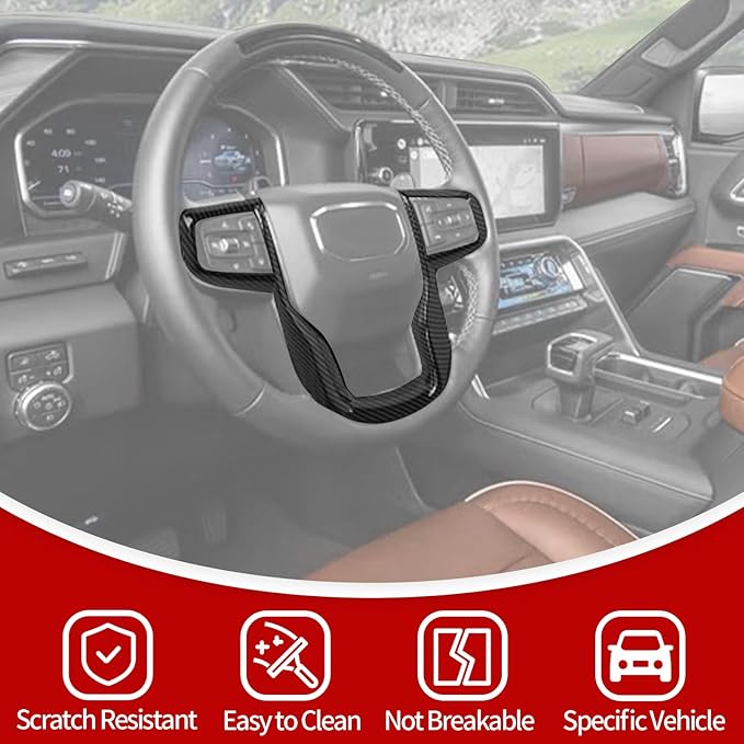 JeCar Steering Wheel Trim Cover Compatible with GMC Sierra 1500 2019-2025, for GMC Sierra 2500HD/3500HD 2020-2024, for GMC Yukon 2021-2024, Carbon Fiber Texture