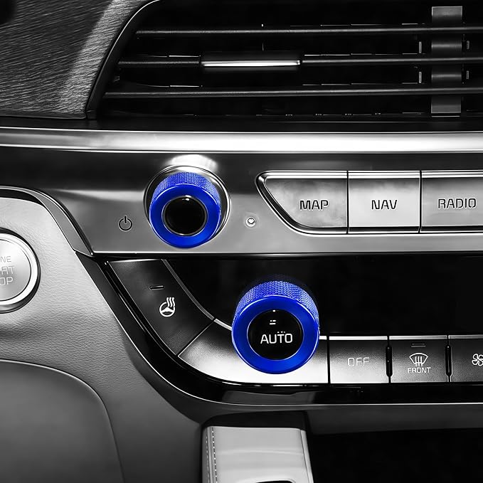 5PCS Aluminum Car Drive Mode Gear Shift Switch Cover,Radio Audio Volume Adjustment Knob Cover,AC Switch Button Knob Cover Compatible with Kia Telluride 2020-2025 Accessories (Blue)
