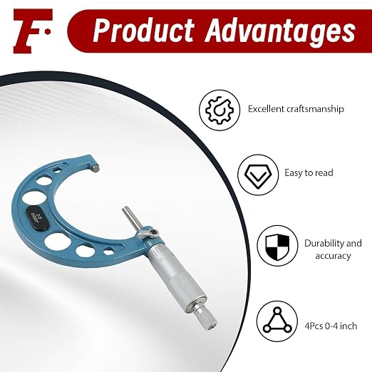 findmall 4Pcs 0-4 inch 0.0001" Outdoor Micrometer Set Machinist Tools 0-1" 1-2" 2-3" 3-4" Micrometer Set