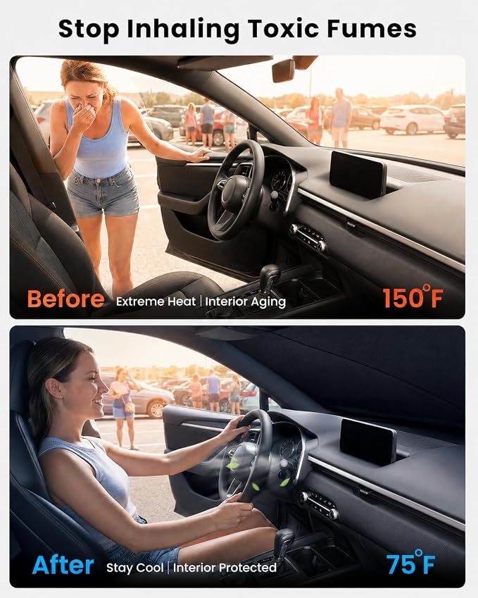 REEVAA 2026 3rd Pro Windshield Sunshade for 2023-2026 Mazda CX-50 | Dual-Layer Heat & Sun Defense, OEM Design | Foldable Sun Shade Car Accessories with Storage Bag