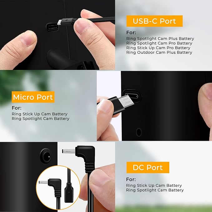 8W Solar Panel for Ring Camera, 3-Pack Solar Panel Charger Compatible with Ring Stick Up Cam Battery, Spotlight Cam Battery, Includes Barrel Plug to USB-C Adapter, IP65 Waterproof, 10ft Cable