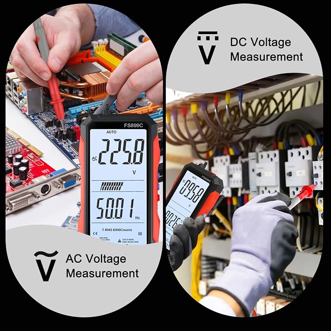 Digital Multimeter With USB Charging Capability Digital Multimeter Fully Automatic Digital-Display FS899L Color Screen For Accurate Electrical Measurements Including Voltage Current Readings(FS899C)