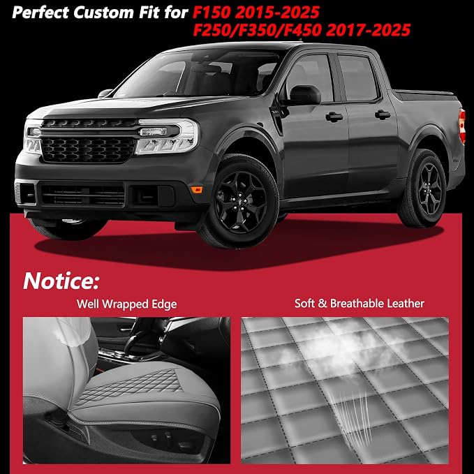 F150 Seat Covers 2015-2026 Full Set, Truck Interior Sets with Lumbar Support Custom Fit for Ford F150 2015-2026, F250/F350/F450 2017-2026 Super Duty Crew Cab XLT XL Lariat Platinum, Gray