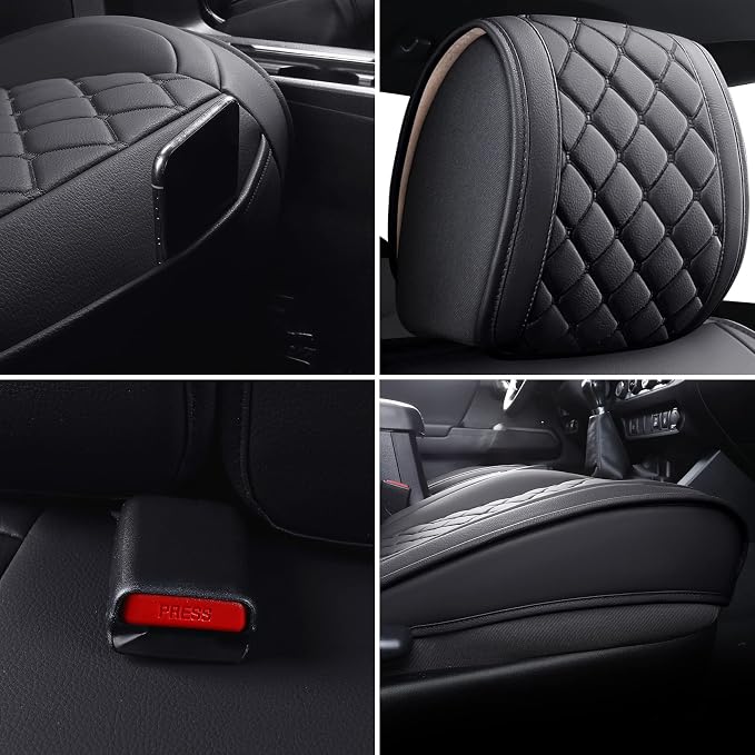Tomatoman Tacoma Seat Covers Compatible with Toyota Tacoma 2005-2024 2025 2026 TRD Sport Offroad Access Extended Cab SR5 V6 Limited Waterproof Faux Leather(Full Set, Black)