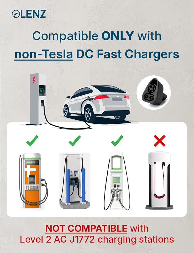 LENZ CCS1 to NACS Charging Adapter, Charge NACS-Port EVs at CCS1 DC Fast Charge Stations – Compatible with 2021+ Tesla and 2026+ Hyundai, Kia, Rivian, Toyota and More - SGS Listed to UL 2251