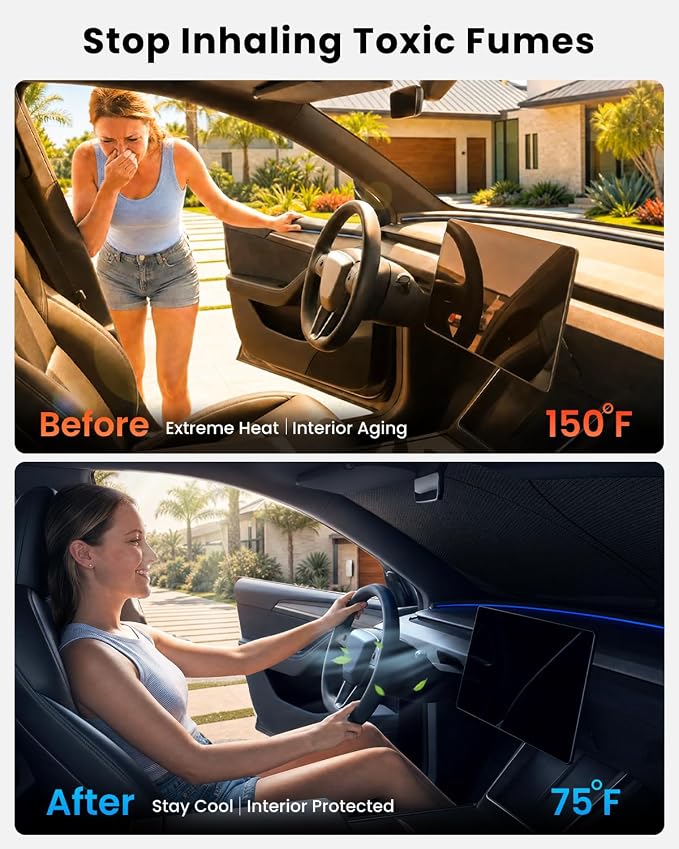 REEVAA 2026 3rd Pro Windshield Sunshade for 2017-2026 Tesla Model 3 (Highland) | Dual-Layer Heat & Sun Defense, OEM Design | Foldable Sun Shade Car Accessories with Storage Bag
