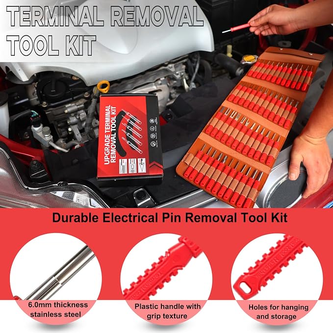 48 Pcs Terminal Removal Tools with Leather Case, Depinning Tool Kit | Connector Pin Removal Tools Depin Tool Terminal Depinning Kit for Automotive, Motorcycle & Electrical Most Connectors