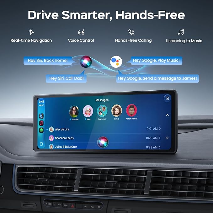TECXERLLON 8.9" Wireless CarPlay Screen for Car, Portable Apple CarPlay & Android Auto Display with Magnetic Mount, 1080P Backup Camera, Bluetooth 5.0, Plug & Play, Voice Control, Mirror Link