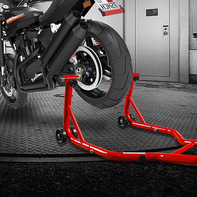 Big RED Motorcycle Stand 500LB, Adjustable Sport Bike Front and Rear Wheel Lift Stands, Fit for Yamaha, Kawasaki, Honda, Suzuki, Red, U+L