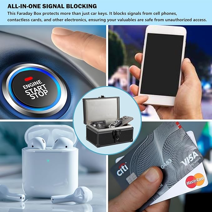 Faraday Box for Car Keys, Car Key Fob Signal Blocker RFID Blocking Protector, Secure Anti-Theft Shielding Cage for Keyless Entry (Black Dot Matrix)