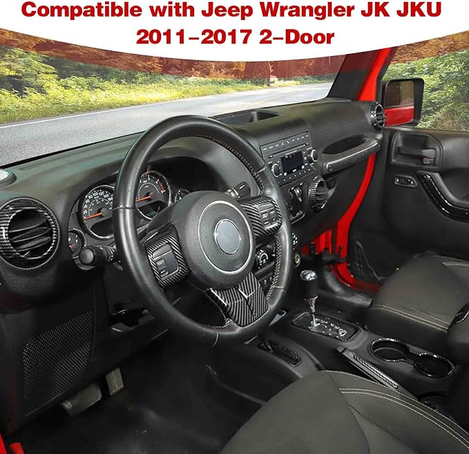 for Wrangler JK Interior Trim Kit Carbon Fiber for Jeep Wrangler JK JKU 2011-2017 2-Door Carbon Fiber Interior Accessories16pcs