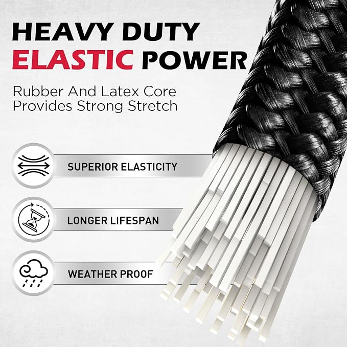5-Piece 24 Inch Bungee Cords with Carabiner Hooks, Heavy Duty Rubber Elastic Tie Down Straps, Bungee Cord with Carabiner Clips for Cargo, Truck Bed, Camping, Motorcycle and Outdoor Use (Black)