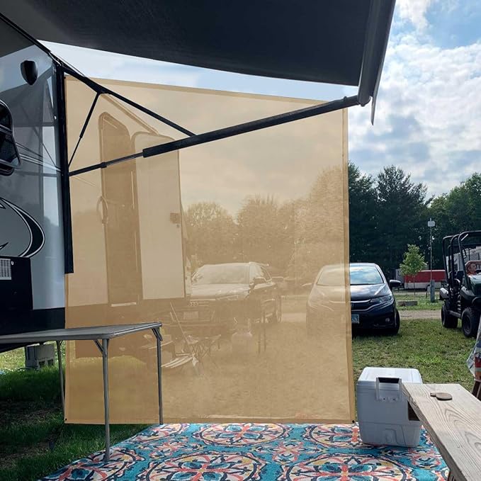 Tentproinc RV Awning Side Shade Screen 9'X7' - Beige Mesh Screen Sunshade Complete Kits Camping Trailer Canopy UV Sun Blocker - 3 Year Warranty