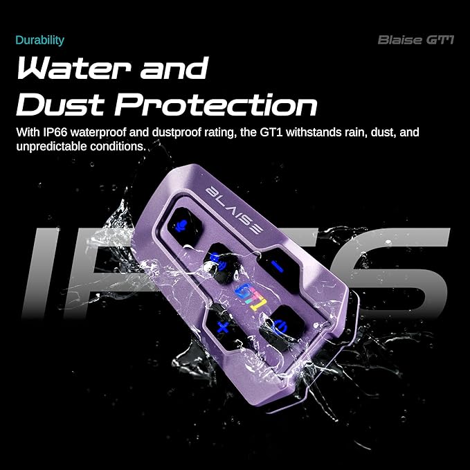 Blaise GT1 Motorcycle Helmet Bluetooth Headset Intercom 2 Riders Music Share Helmet Communication System IPX6 Waterproof (Upgraded-Violet&Black)