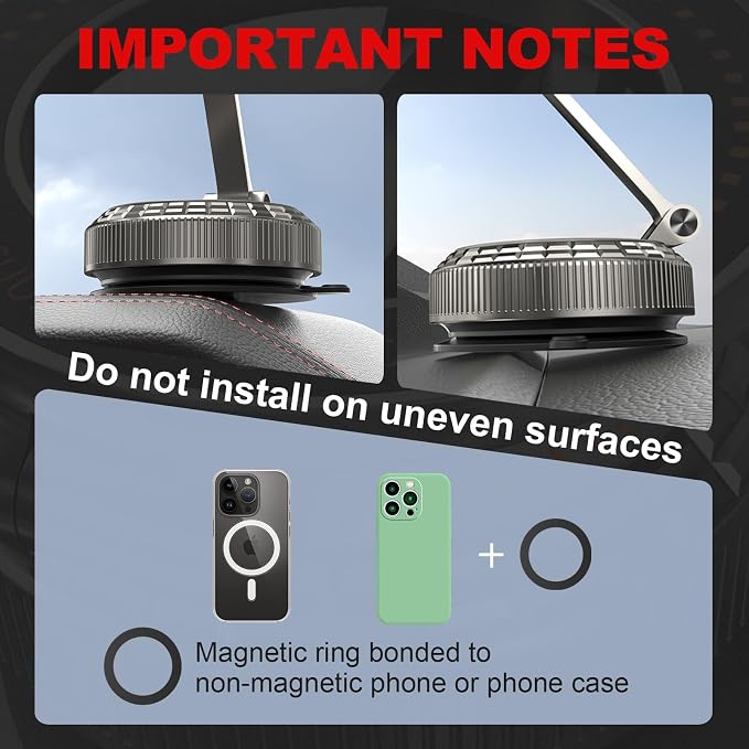 Metal Magnetic Car Phone Holder, 360° Adjustable Magsafe Car Phone Mount, Vacuum Suction Cup Phone Holders for Your Car for iPhone 17-12 Pro Max Air Plus & Android (Carbon Fiber)