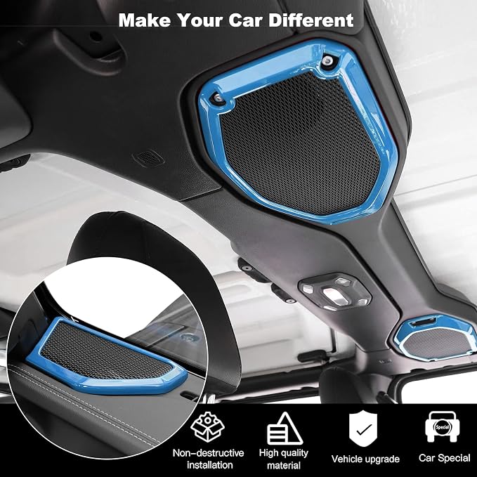 A Pillar Speaker Trim Cover & Roof Speaker Audio Trim Cover Ring Kit Decoration Interior Accessories for Jeep Wrangler JL JLU & Gladiator JT 2018-2022,Light Blue