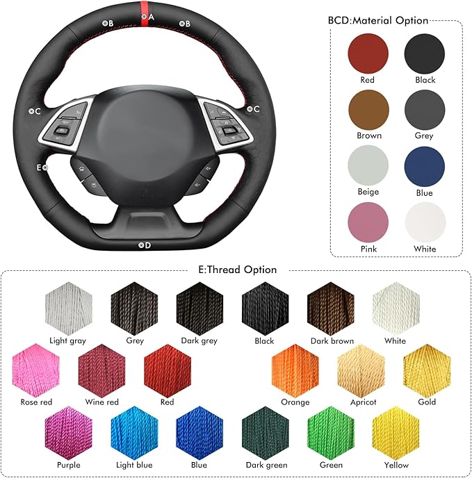 MEWANT Steering Wheel Cover for Chevy Camaro 2016-2024 Hand-Stitched Hive Leather Car Steering Wheel Wrap