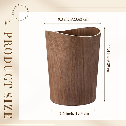 Threehoney 2 Pack 2.3 Gallons Wood Trash Can Wastebasket Natural Wood Round Wastebasket Small Trash Bin for Home, Office Under Desk, Kitchen, Bedroom, Den, Hotel, Room (Dark Wood,Wavy)