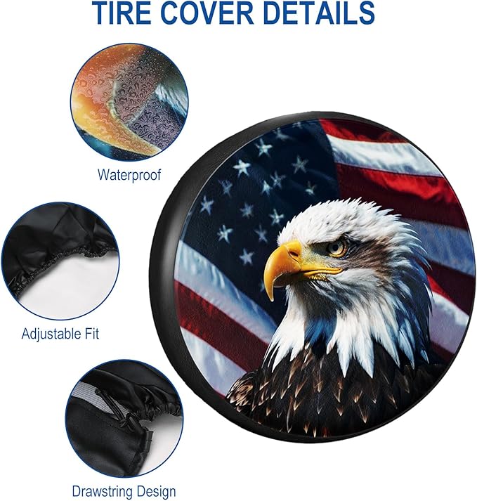 RV Spare Tire Cover with American Eagle USA Flag, Trailer Tire Covers PVC Leather for Truck SUV Wrangler Camper Vehicle Wheel Cover Waterproof Sun Dust Protection16 inch