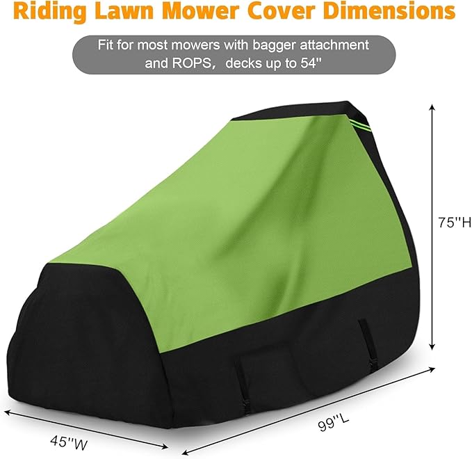 Riding Lawn Mower Cover with Bagger Attachment and ROPS, Universal Fit Decks up to 54", 600D Oxford Cloth Riding Mower Cover with Windproof Buckle for Snow Rain Dust Hail Protection