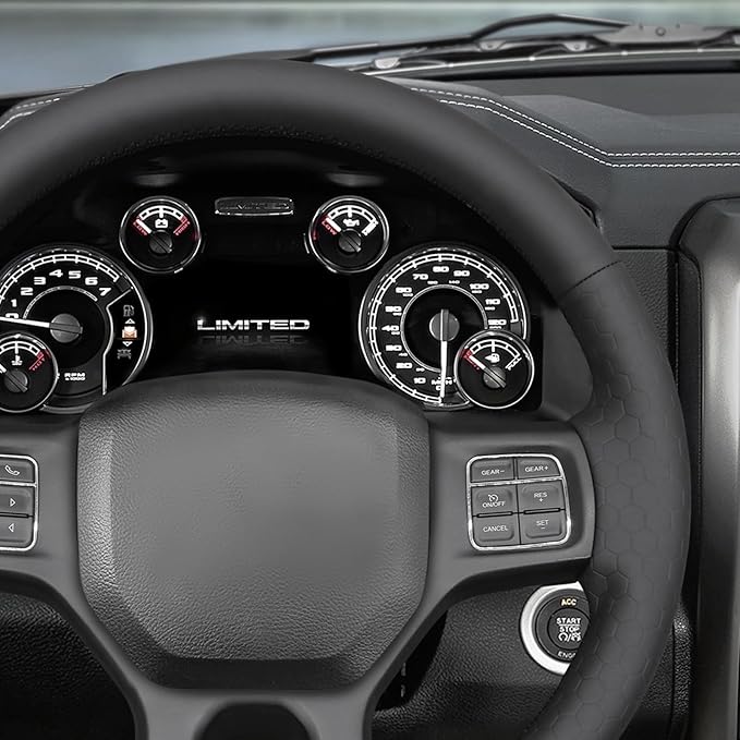 MEWANT Black Smooth Embossed Artificial Leather Steering Wheel Cover for Dodge RAM 1500 2012-2018 1500 Classic 2500 3500