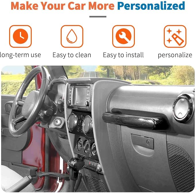 JeCar 16pcs for Jeep Wrangler JK Carbon Fiber Interior Trim Kit Compatible with 2007-2010 Jeep Wrangler JK JKU 4-Door Interior Accessories