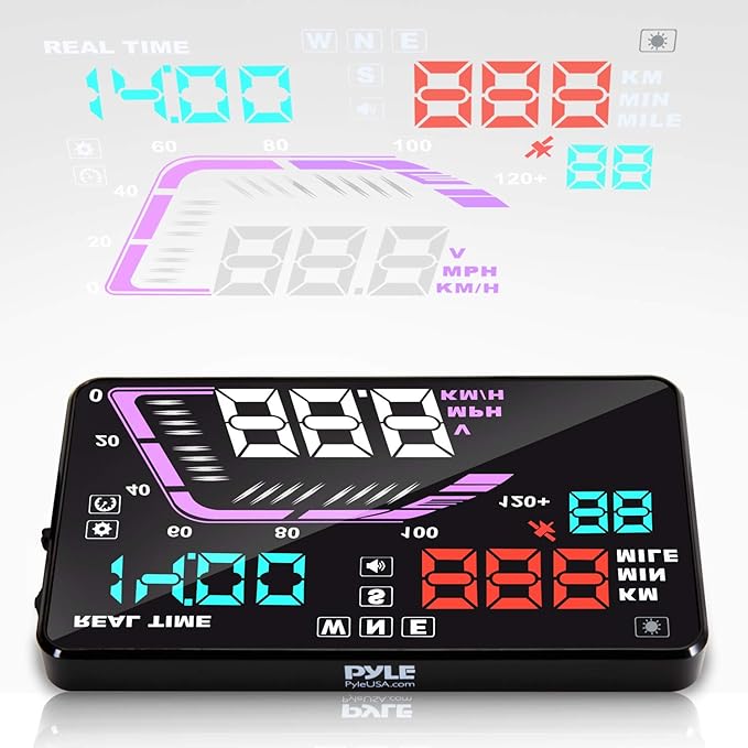 Heads Up Display Hud Screen - Universal 5.Car Head-Up Windshield Display W/Multi-Color Screen Projector Vehicle Speed, GPS Navigation Compass, Plug and Play W/Speed, time, Altitude, Etc - Pyle