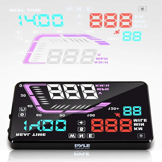 Heads Up Display Hud Screen - Universal 5.Car Head-Up Windshield Display W/Multi-Color Screen Projector Vehicle Speed, GPS Navigation Compass, Plug and Play W/Speed, time, Altitude, Etc - Pyle