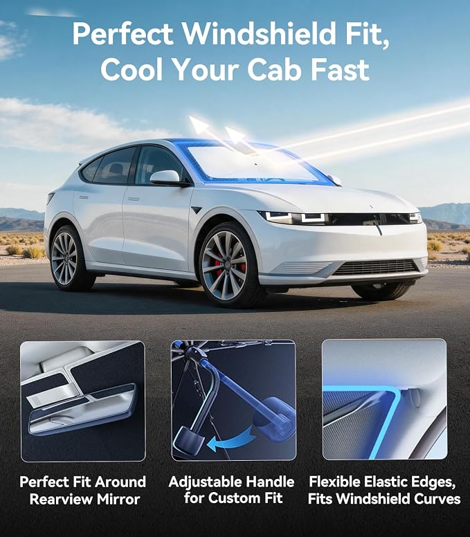 Nmoiss [Vinyl Coating Heat Shield] Windshield Sun Shade Umbrella Custom for Hyundai Ioniq 5, Protect Car from Sun Rays & Heat Damage Keep Cool and Protect Interior