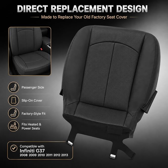 FZJDSD 2PCS Graphite Black Driver & Passenger Side Bottom Perforated Microfiber Leather Replacement Seat Covers Compatible with Infiniti G37 Sedan Coupe 2008-2013 Heated Seat Compatible