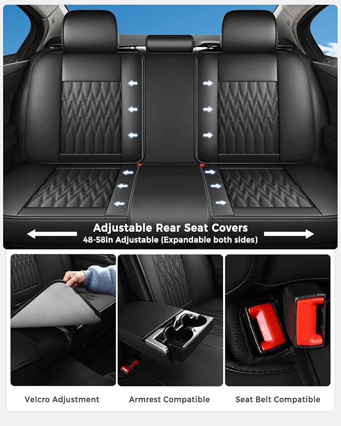 Huidasource Black Car Seat Covers, Waterproof Faux Leather Universal Fit Most Cars Sedans SUVs Trucks Airbag Compatible, Cup Holder Access, Car Seat Compatible, Easy Install, Wipes Clean