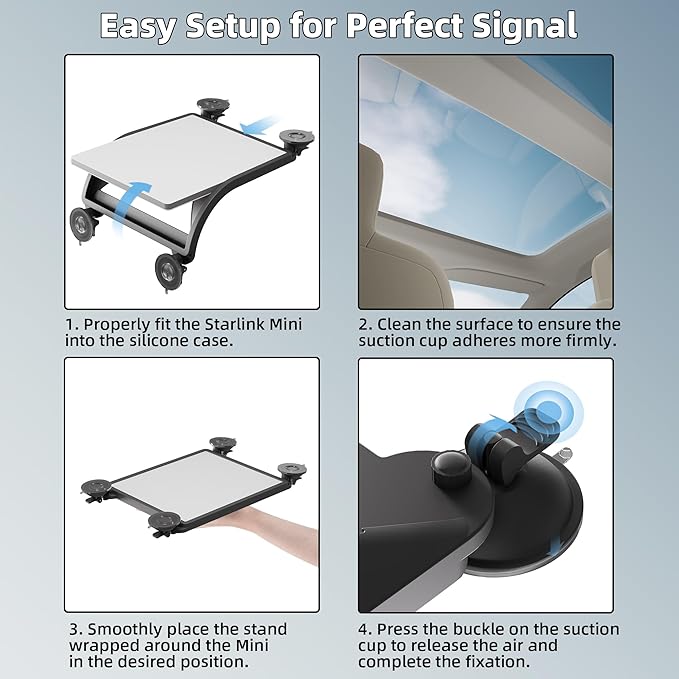 DAIERTEK Starlink Mini Car Mount Protect Silicone Case for Starlink Mini with Suction Cup 2-in-1 Roof Mount Cover for Sunroof Window RV