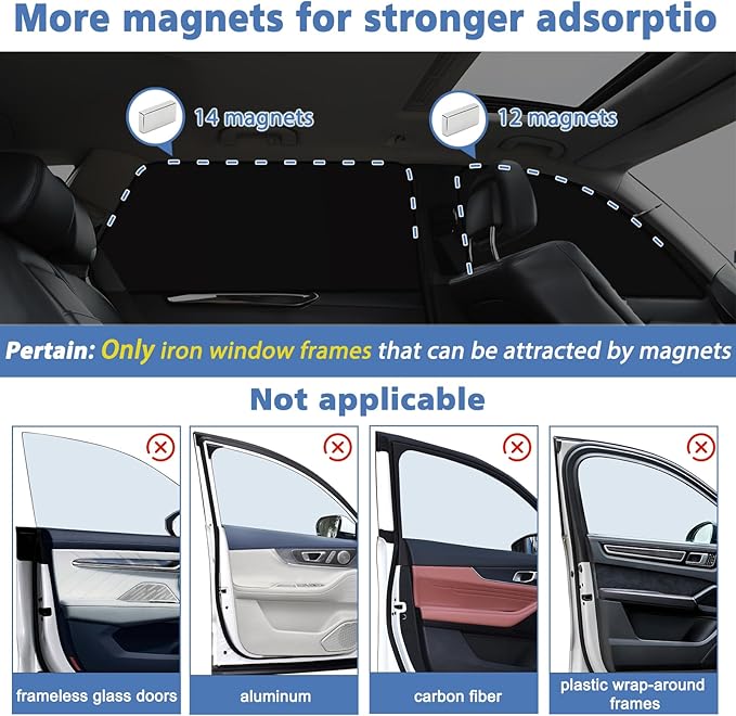 XCBYT Magnetic Car Window Shades 4 Pack - Blackout Side Window Sun Shade for Privacy & Car Camping, 99% UV Blocking Car Window Covers for Side Windows, Heat Protection Travel Shades for SUV Sedan