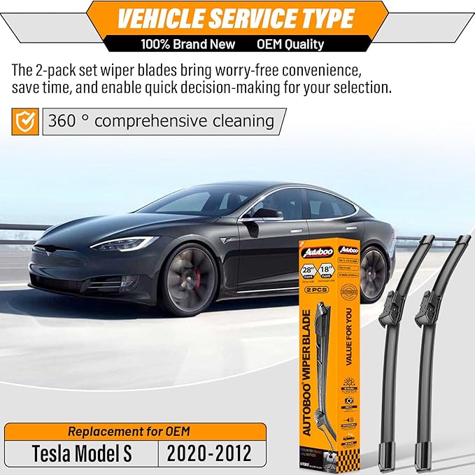 AUTOBOO 28"+18" Windshield Wipers Replacement for Tesla Model S 2012-2020 -Original Factory Quality (Pack of 2)
