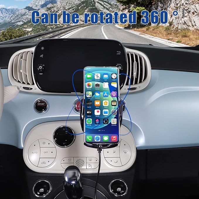 HAPPYHORSE Car Phone Mount Compatible with Fiat 500 2016-2023，Car Center Console Mobile Phone Bracket Phone Holder Phone Mount Mount with Self-Adhesive Base Accessories (Style D)