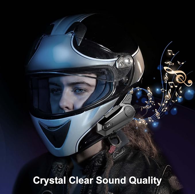 Motorcycle Helmet Intercom Headset E1 with CVC Noise Cancellation Stereo Music IPX6 Waterproof for Full Face Helmet 2 Pack