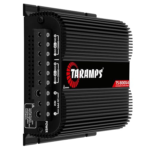 Taramps TS 800x4 2 Ohms Black Multichannel Stereo Amplifier 800 Watts Rms, 4 Channels, Full Range, Car Audio Digital 2 Bridged Channel, Crossover High/Low Pass, with RCA and Automatic High Level Input