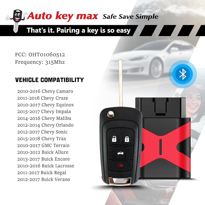 Programmable Keyfob, Replacement Car Keys and Fob DIY Programmer Kit for Chevy Camaro Equinox Terrain Cruze Malibu Remote Star OHT01060512