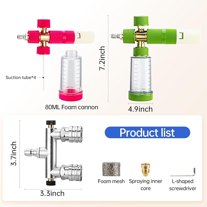 Foam Cannon Dual-Connector Accessory,Pressure Washer Double Tip Attachment for Foam Cannon,Car Wash Cleaning Foam Cannon with 1/4” Quick Connector,2 Small Foam Cannon