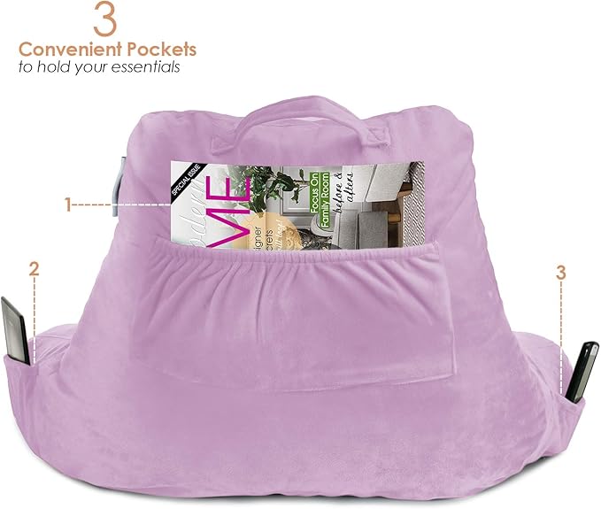 Nestl Reading Pillow with Shredded Memory Foam, Designed for Sitting Up in Bed and Couch, Back and Arms Adjustable Support for Adult & Teens Backrest Pillows for Reading, with Washable Cover Lavender