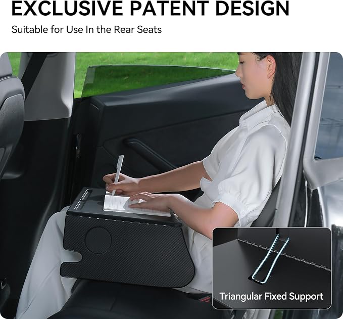 YONZEE Foldable Desk Food Tray (Carbon Edition) for Tesla Model Y Model 3 S X Y Juniper Accessories- Upgraded Table with Support Leg for Dining, in-Car Work, Travel and Outdoor (1 Pack)