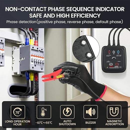 ETCR1000C Non-Phase Sequence Detector - AC 70-1000V Magnetic Base Phase Meter
