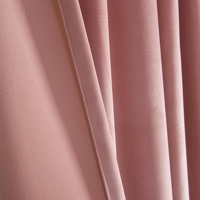 Roslynwood Luxury Soft Dusty Pink Velvet Curtains 96 inches Long Back Tab Thermal Insulated Blackout Window Drapes for Living Room/Bedroom/Dining Room, W52 x L96, 2 Panels