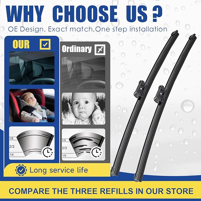 ANRDDO Wpers Factory for MBZ W215 W220 W221 CL S CLAss 2001-2006 S350 S430 S500 S600 CL500 CL600 CL55 AMG Original Equipment Replacement Windshield Wiper Blades Set 27"+27"(Set of 2) Side Lock