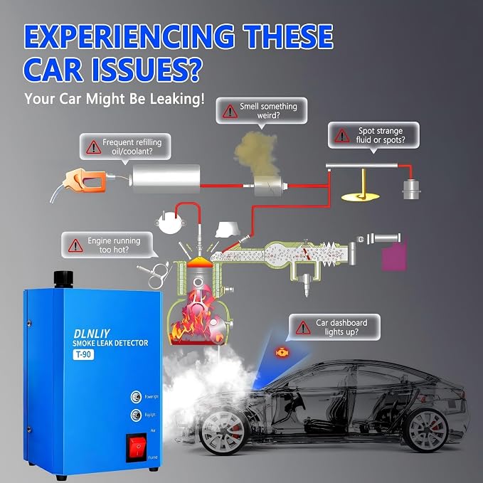 Smoke Machine Automotive Leak Detector - 12V DC EVAP Vacuum Smoke Leak Detector Tester for Pipe System,Pipeline Fuel Leakage Detector Diagnostic Tester for Car/Motorcycle/Truck/Boat,Built-in Air Pump