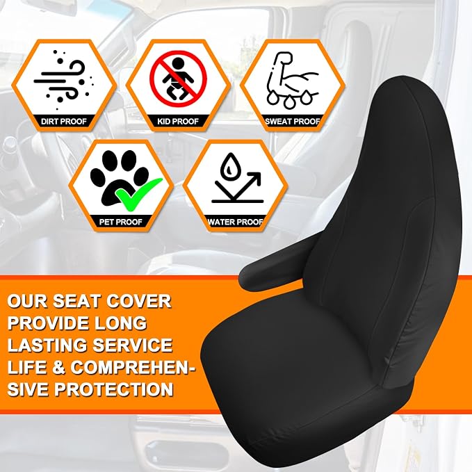 Seat Covers Compatible with 2010-2025 Chevy Express Front Bucket Seats with Opening for Grab Handle on Passenger Side Backrest, 600D Custom-Made Heavy Duty Seat Cover, NOT for RV Seats