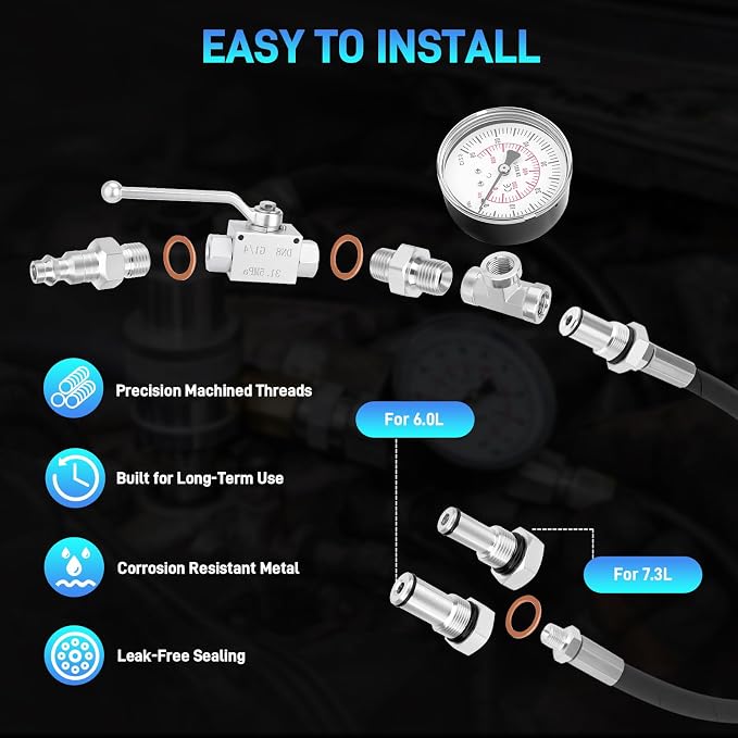 IPR Air Test Tool Compatible with Ford Powerstroke 6.0L 7.3L Diesel Engines, Heavy-Duty High Pressure Oil System Leak Tester, Diagnostic Tool for HPOP & IPR Valve Leak Troubleshooting