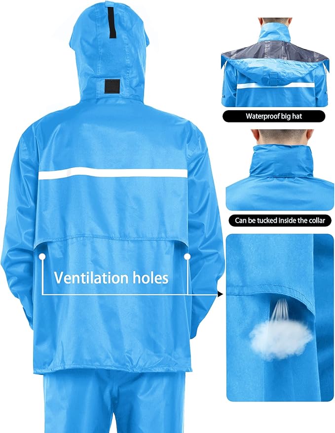 iCreek Rain Suit Waterproof Jacket and Pants Hi Vis Raincoat for Men and Women Reflective Outdoor for All-Sport Work