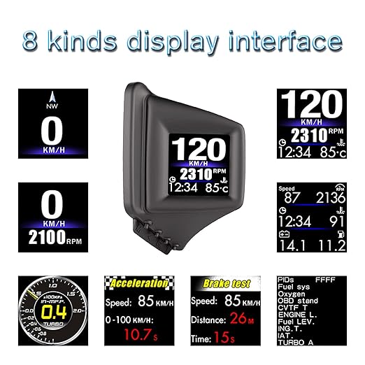 Head Up Display, Car HUD P8, OBDII & GPS Dual System, The 1st Model in The Market Can be Installed on A-Pillar Trim, Only works on most 2008+ cars